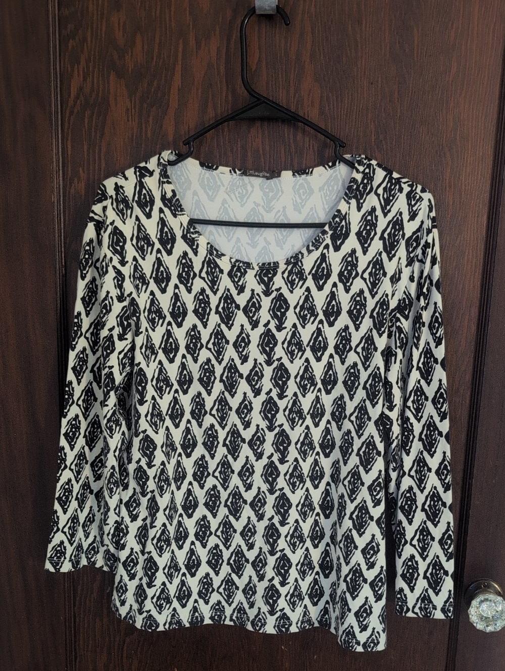 J. McLaughlin Black and White Geometric Long Sleeve Top